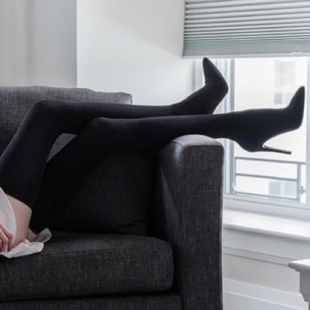Black Thigh High Tight Sock High Heel Boots